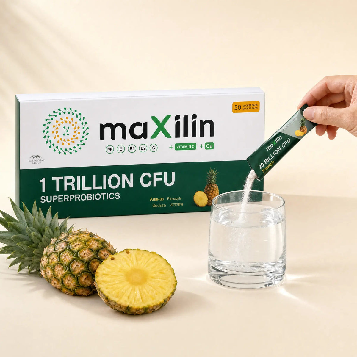 MaXilin Ананас — кутия с 50 сашета живи млечнокисели бактерии